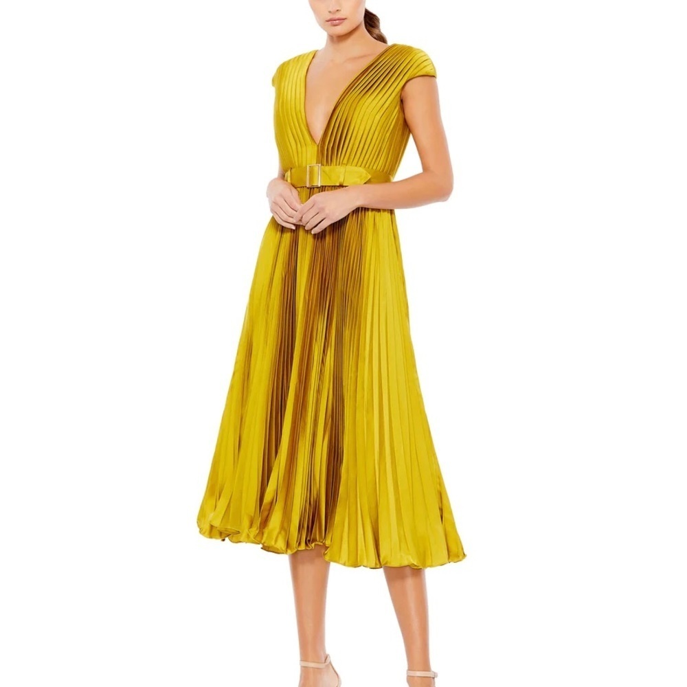✔️#74B BNWT MAC DUGGAL PLEATED CAP SLEEVE BELTED A LINE DRESS #26483